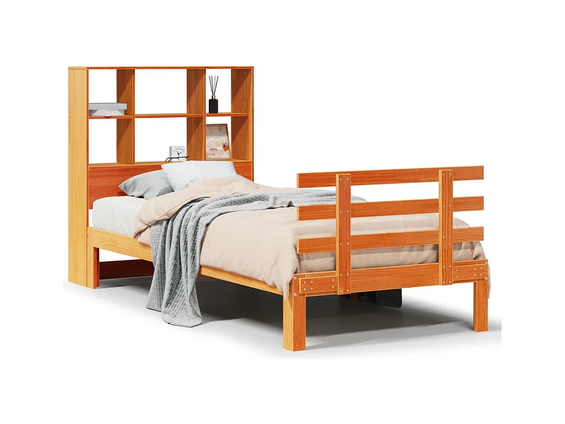 Regalbett ohne Matratze, braun gewachst, 100x200 cm, Kiefer massiv