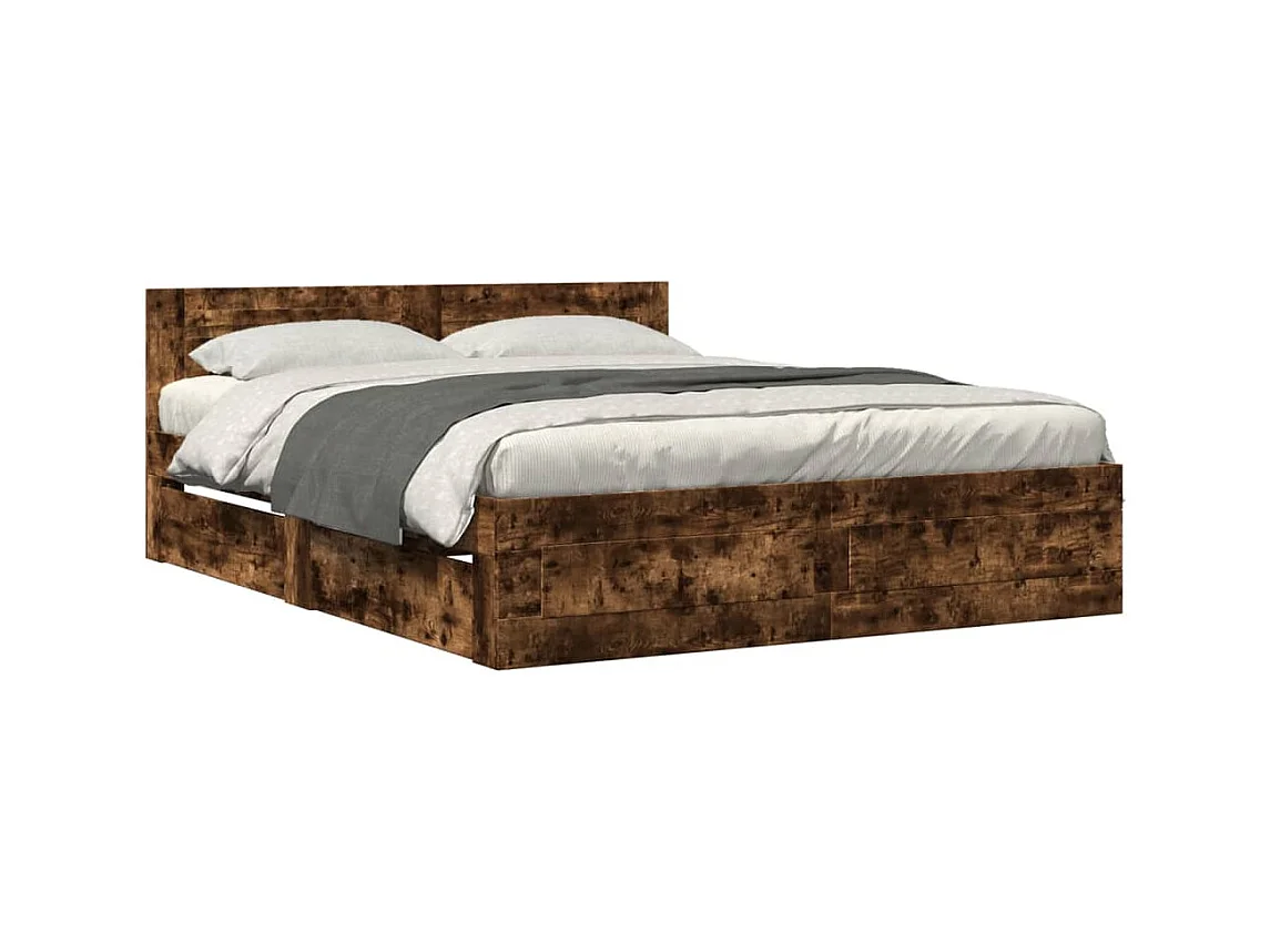 Estructura de cama y cabecero sin colchón roble ahumado 160x200 cm