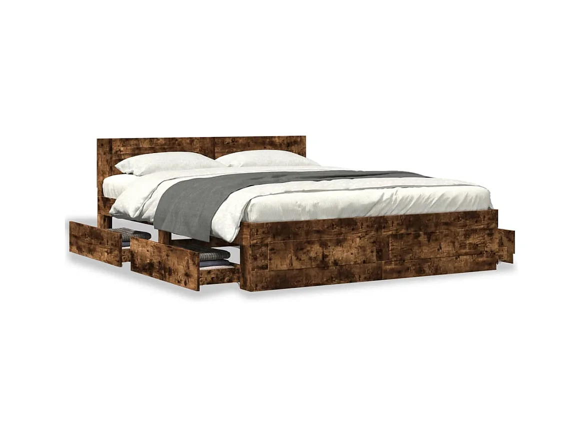 Estructura de cama y cabecero sin colchón roble ahumado 160x200 cm