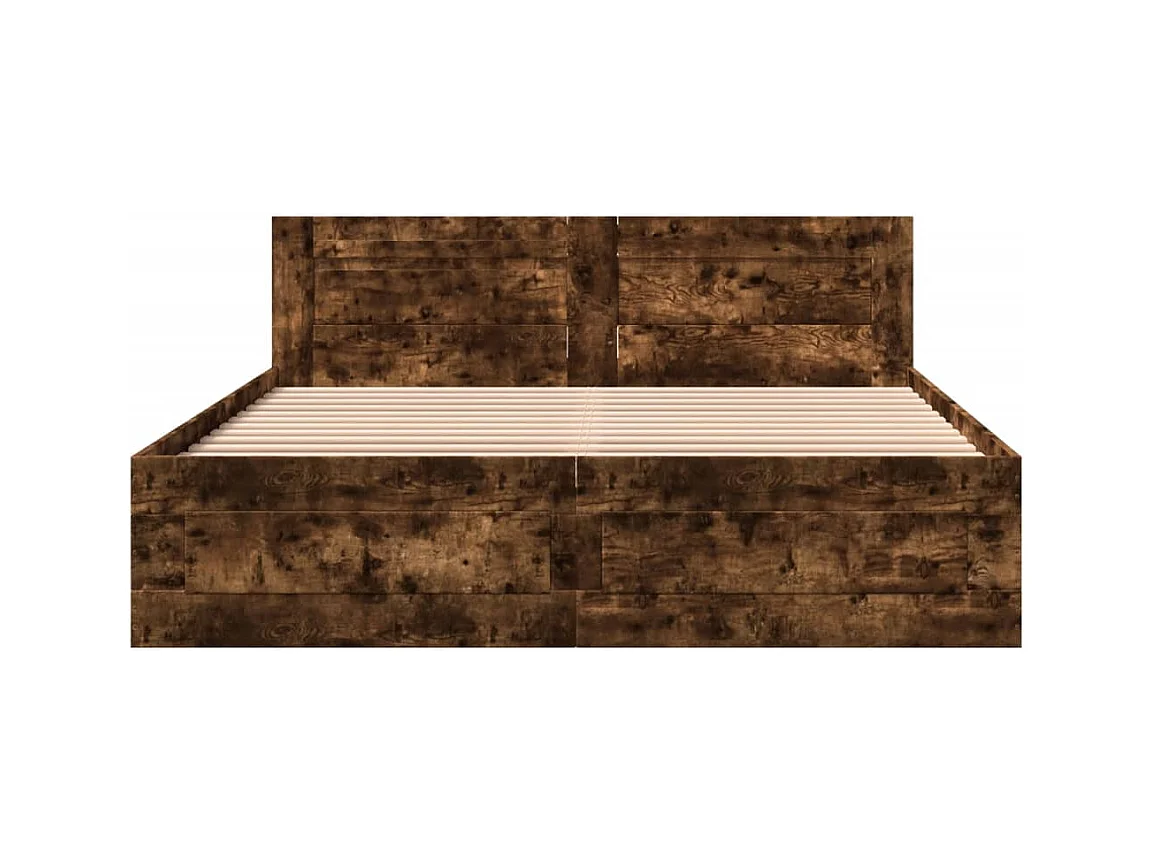 Estructura de cama y cabecero sin colchón roble ahumado 160x200 cm