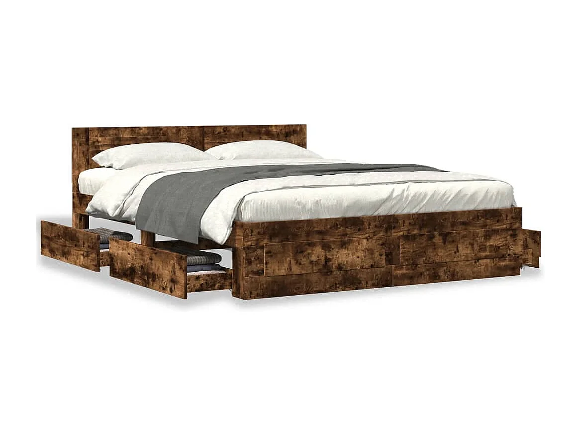 Struttura letto e testiera senza materasso rovere affumicato 160x200 cm