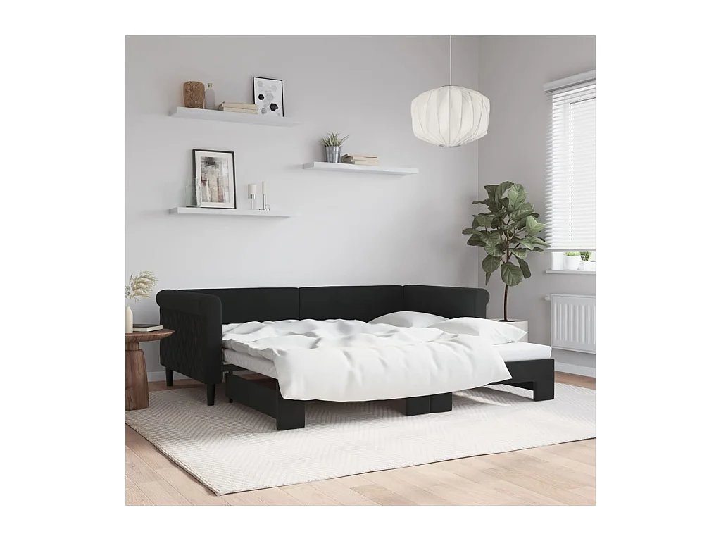 Divano letto con letto estraibile nero 90x190 cm in velluto