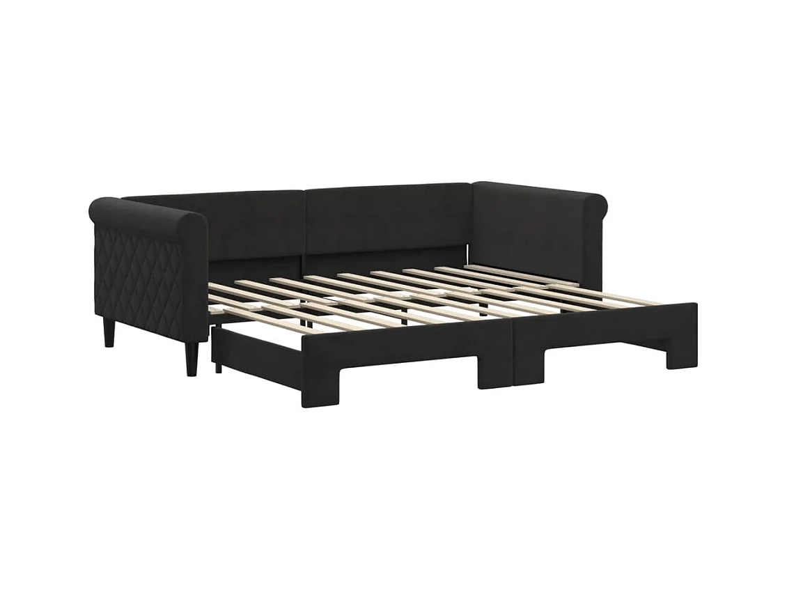 Dagbed met zwart uitschuifbed 90x190 cm fluweel