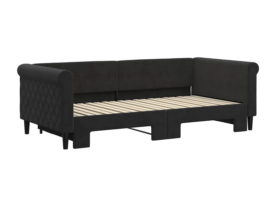 Lit de jour avec lit gigogne noir 90x190 cm velours