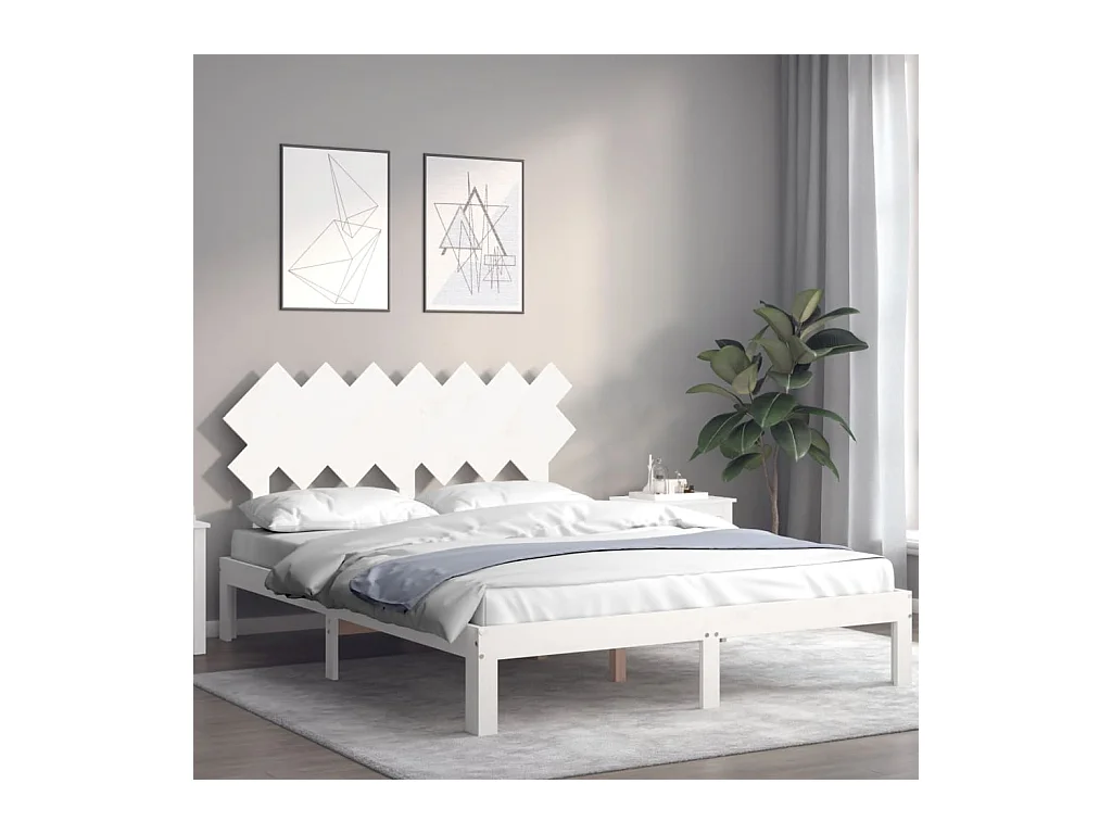 Struttura letto senza materasso bianco 140x190 cm in legno massello di pino