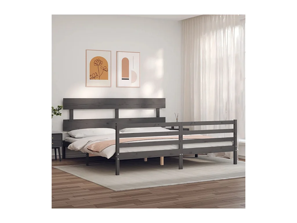 Bettgestell ohne Matratze grau 200x200 cm Massivholz