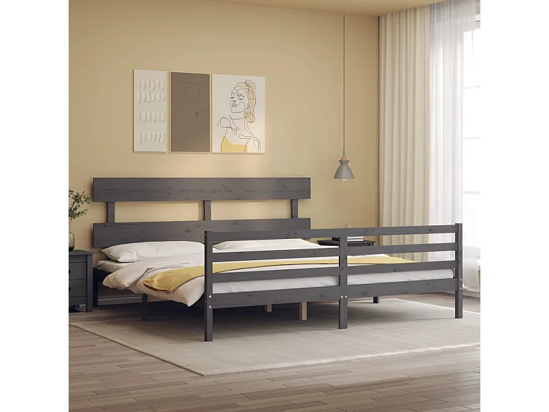 Cadre de lit sans matelas gris 200x200 cm bois massif