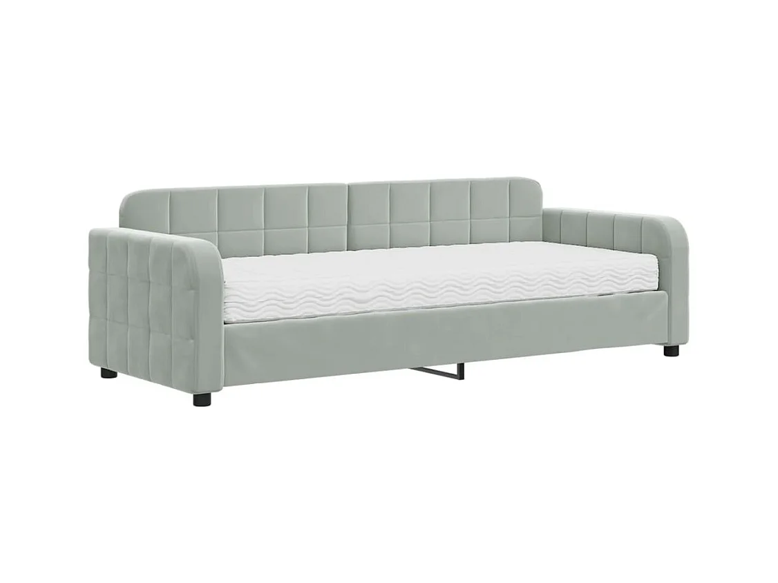 Divano letto con materasso in velluto grigio chiaro 80x200 cm