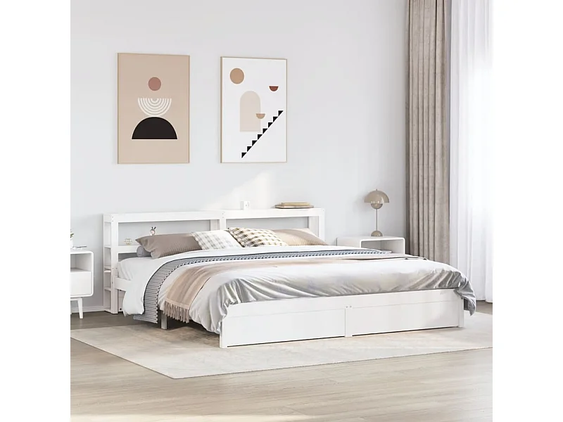 Cadre de lit avec tête de lit sans matelas blanc 200x200 cm