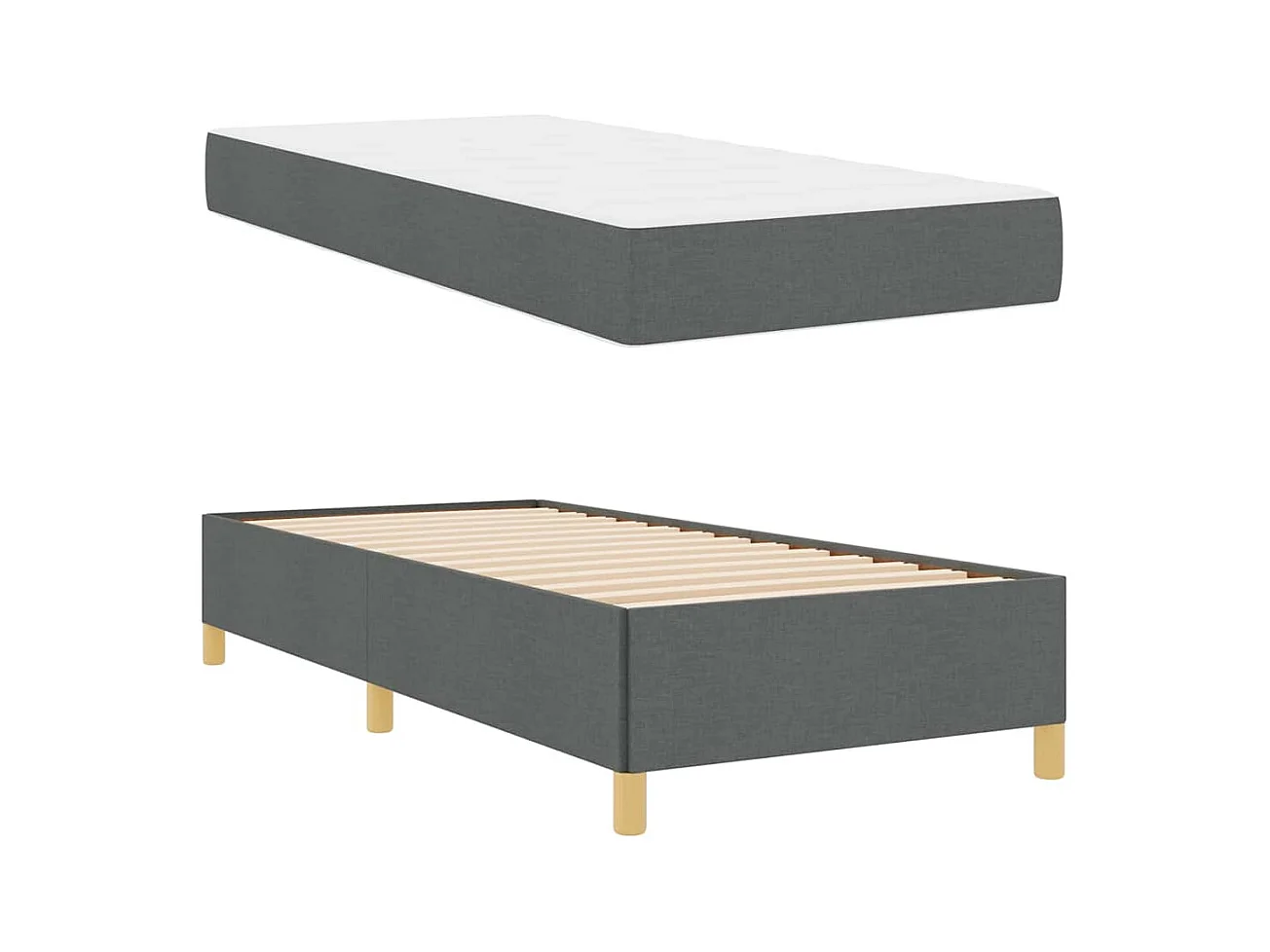 Cama con somier gris oscuro y blanco y gris oscuro de 90 x 200 cm