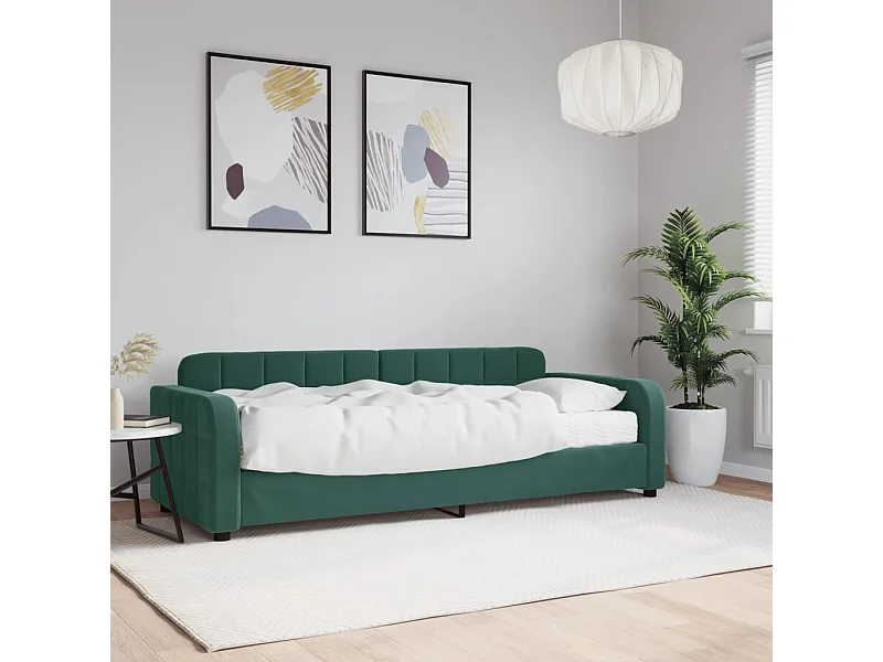 Cama de día con colchón verde oscuro de terciopelo 80x200 cm