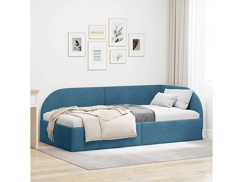 Cadre de lit d'angle avec tête de lit Bleu 90 x 200 cm Velours