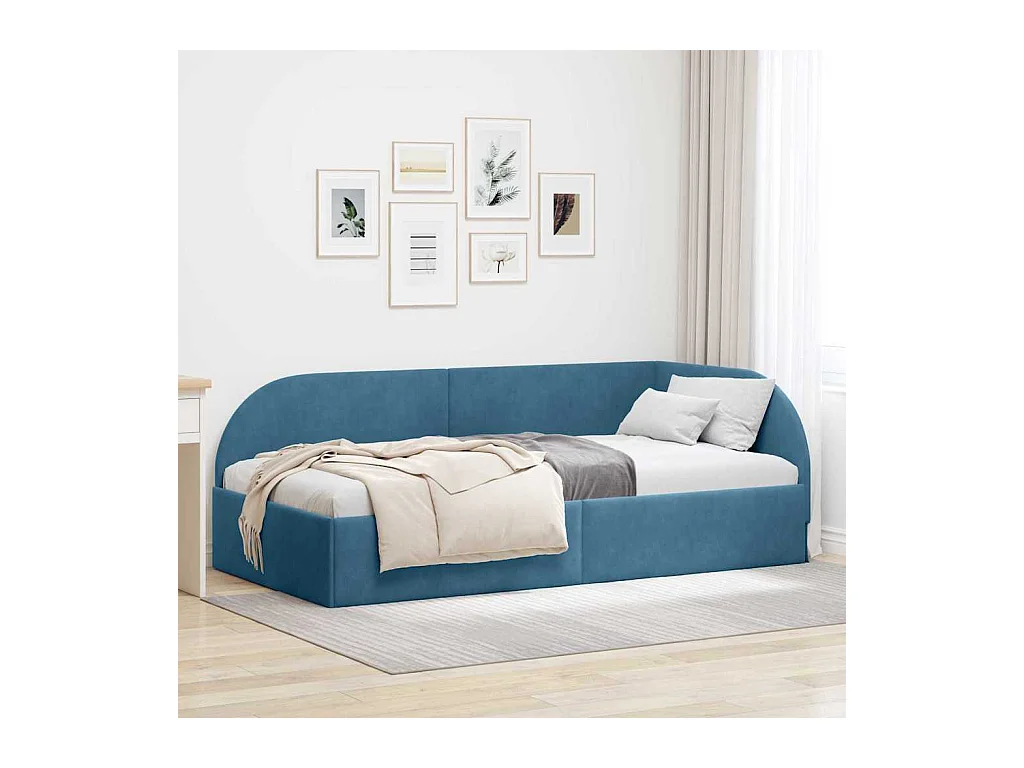 Hoekbedframe met hoofdbord Blauw 90 x 200 cm Fluweel