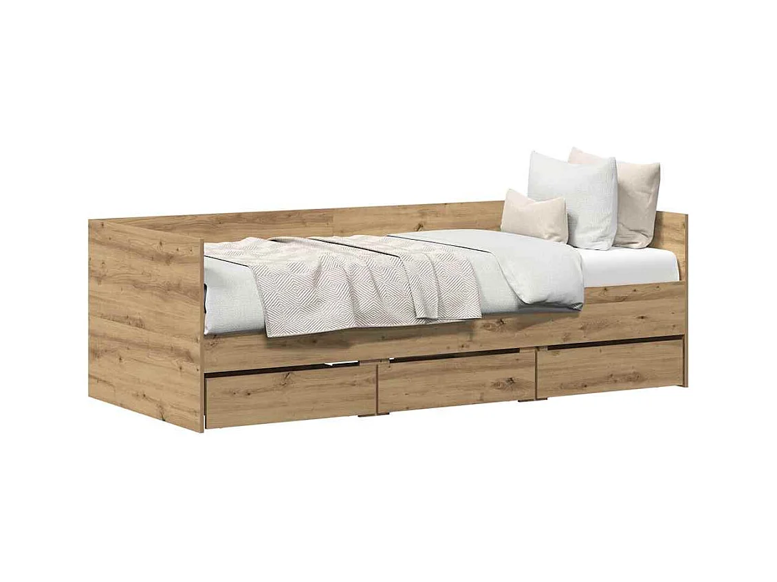 Struttura per divano letto con cassetti, rovere lavorato a mano, 90 x 190 cm