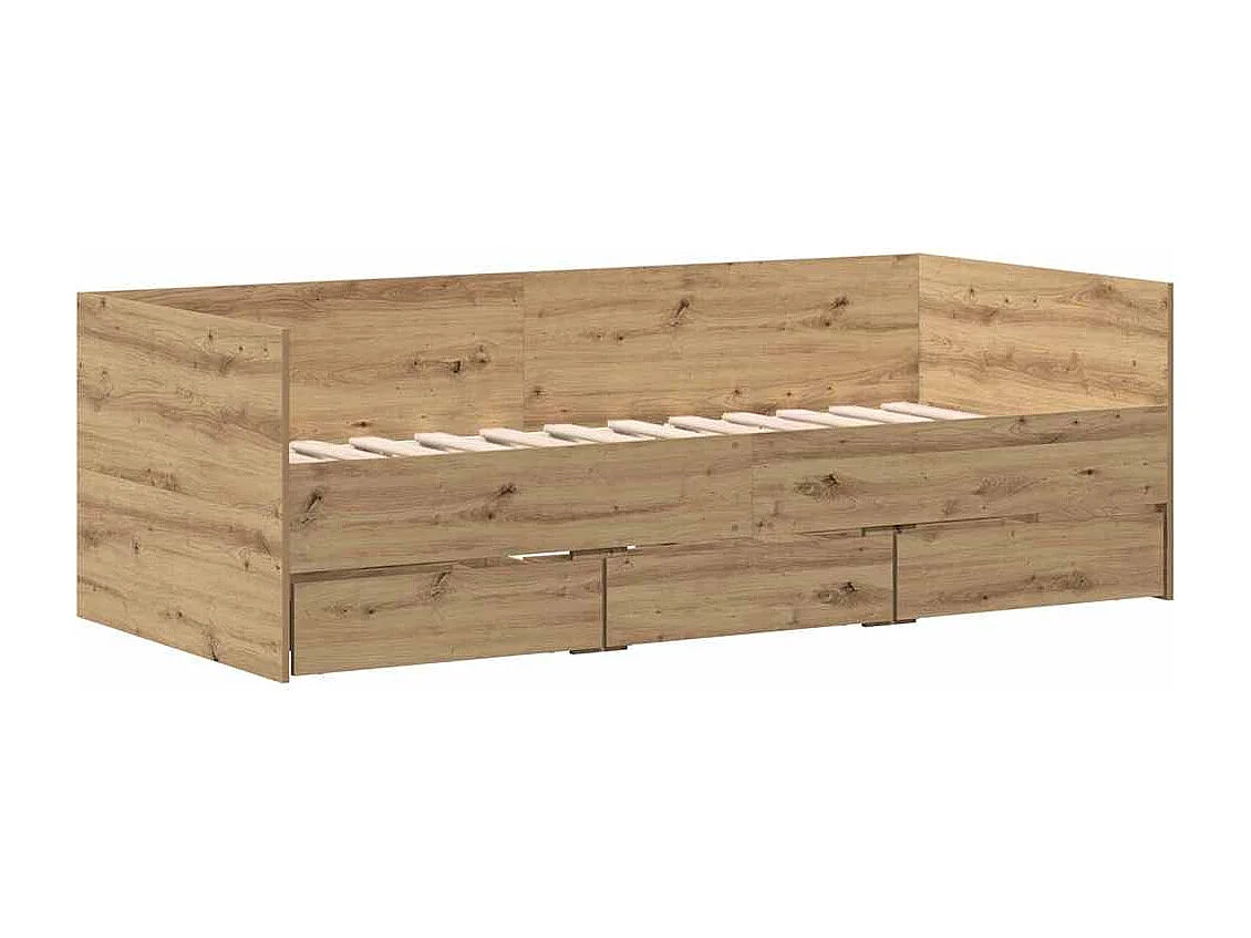 Struttura per divano letto con cassetti, rovere lavorato a mano, 90 x 190 cm