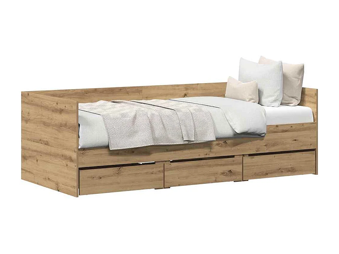 Struttura per divano letto con cassetti, rovere lavorato a mano, 90 x 190 cm