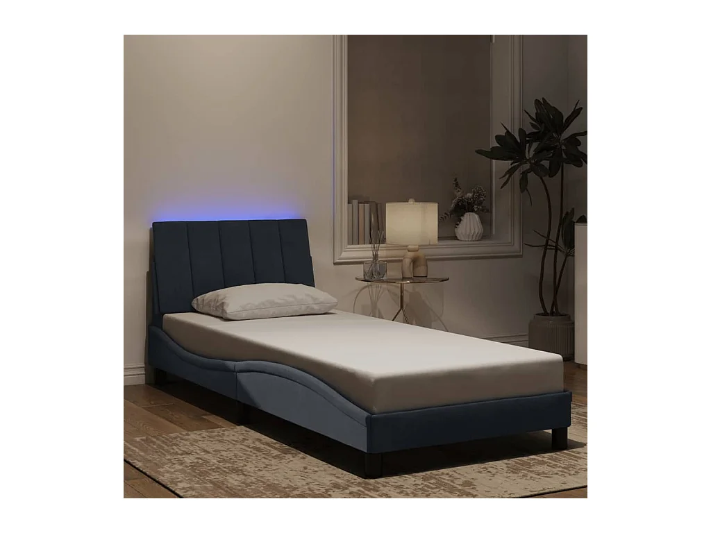 Cadre de lit avec LED sans matelas gris foncé 90x190 cm velours