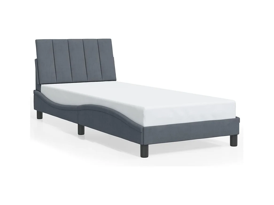 Cadre de lit avec LED sans matelas gris foncé 90x190 cm velours