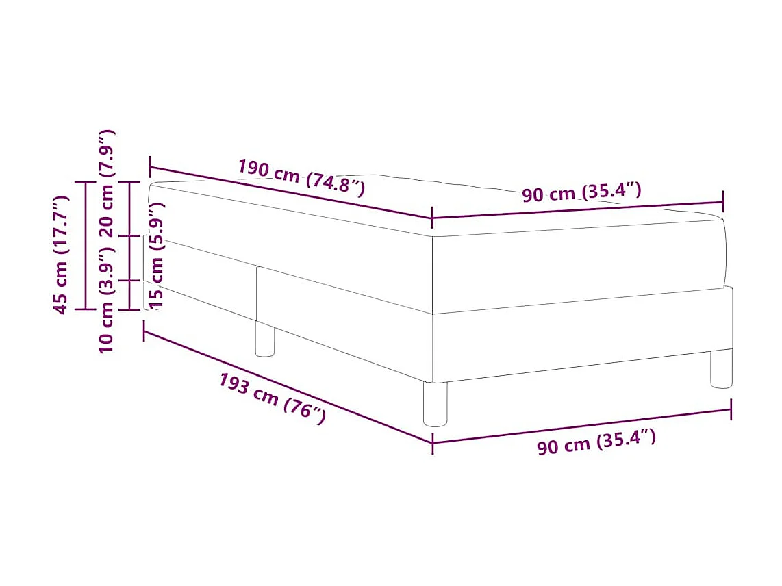 Lit à ressorts Gris clair et marron 90 x 190 cm