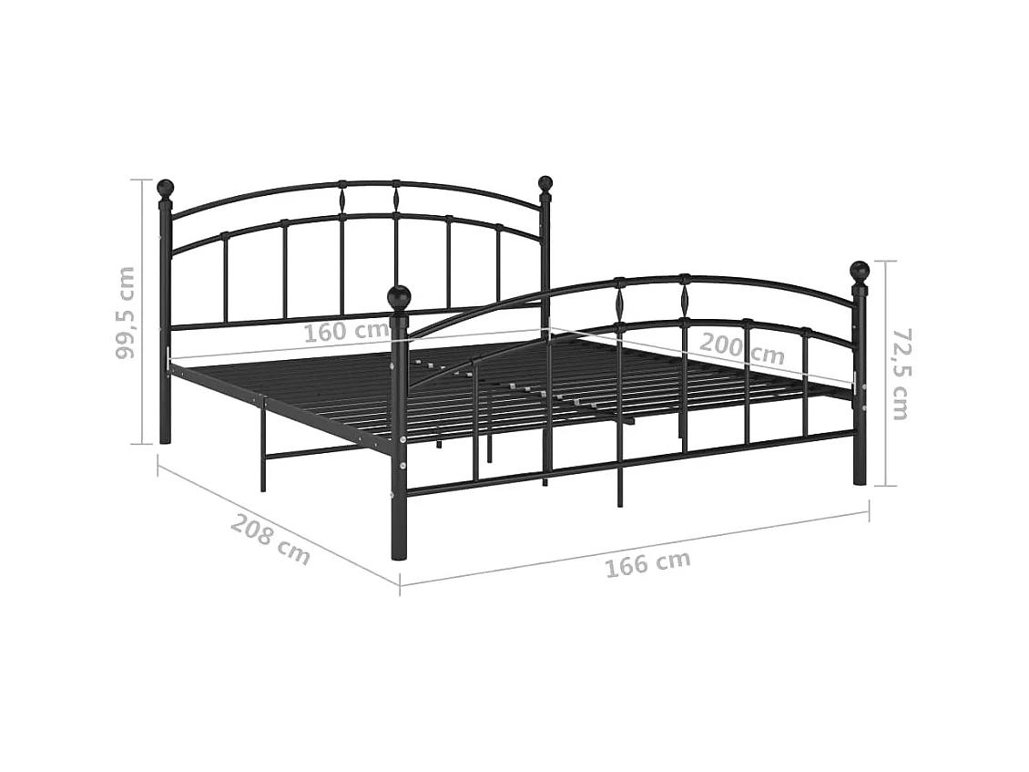Cadre de lit avec tête de lit sans matelas noir 160x200cm métal