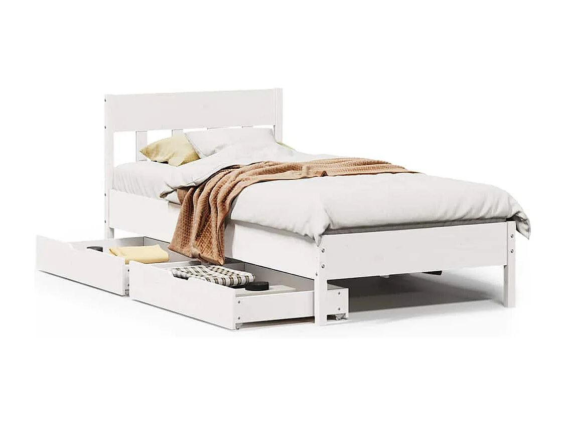 Struttura letto senza materasso bianco 75x190 cm in legno massello di pino
