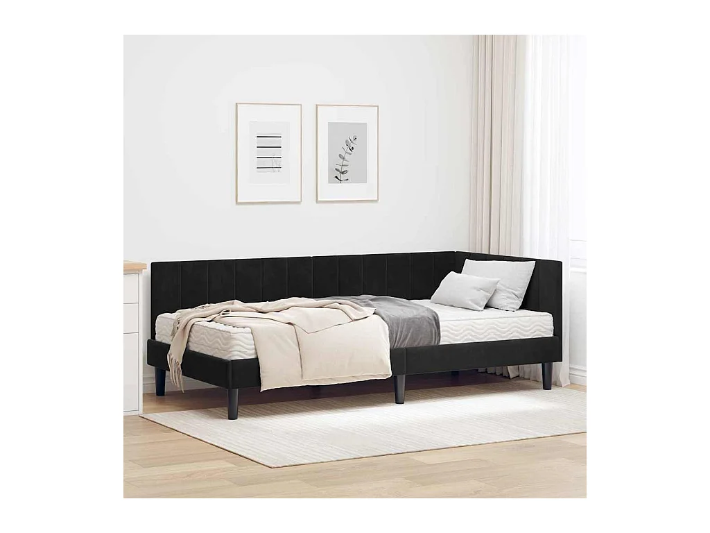 Struttura letto angolare con materasso Nero 90 x 190 cm Velluto