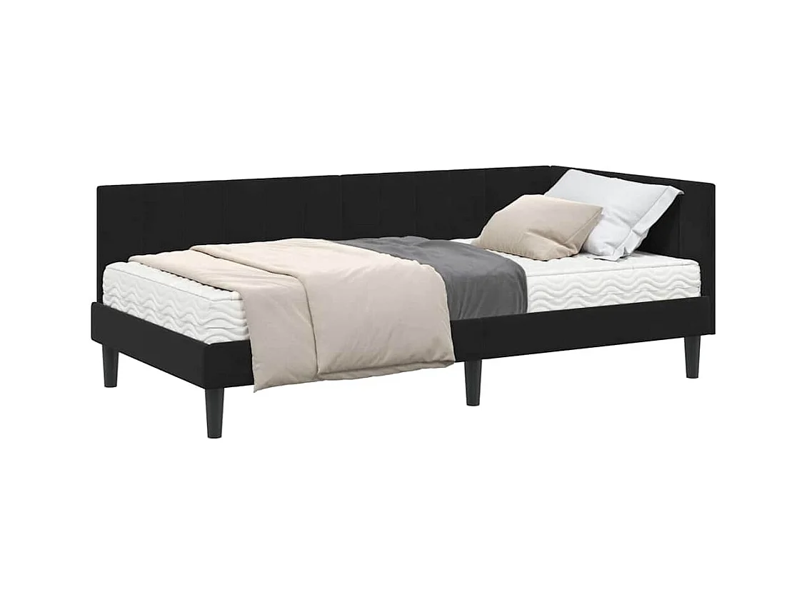 Struttura letto angolare con materasso Nero 90 x 190 cm Velluto