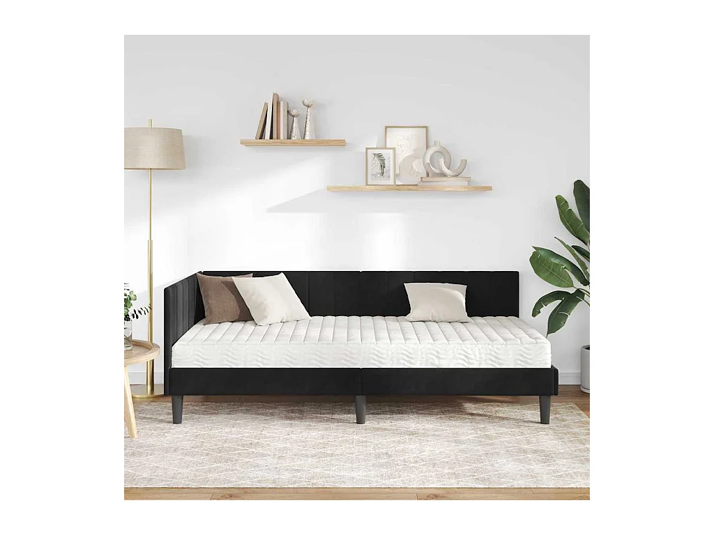 Struttura letto angolare con materasso Nero 90 x 190 cm Velluto