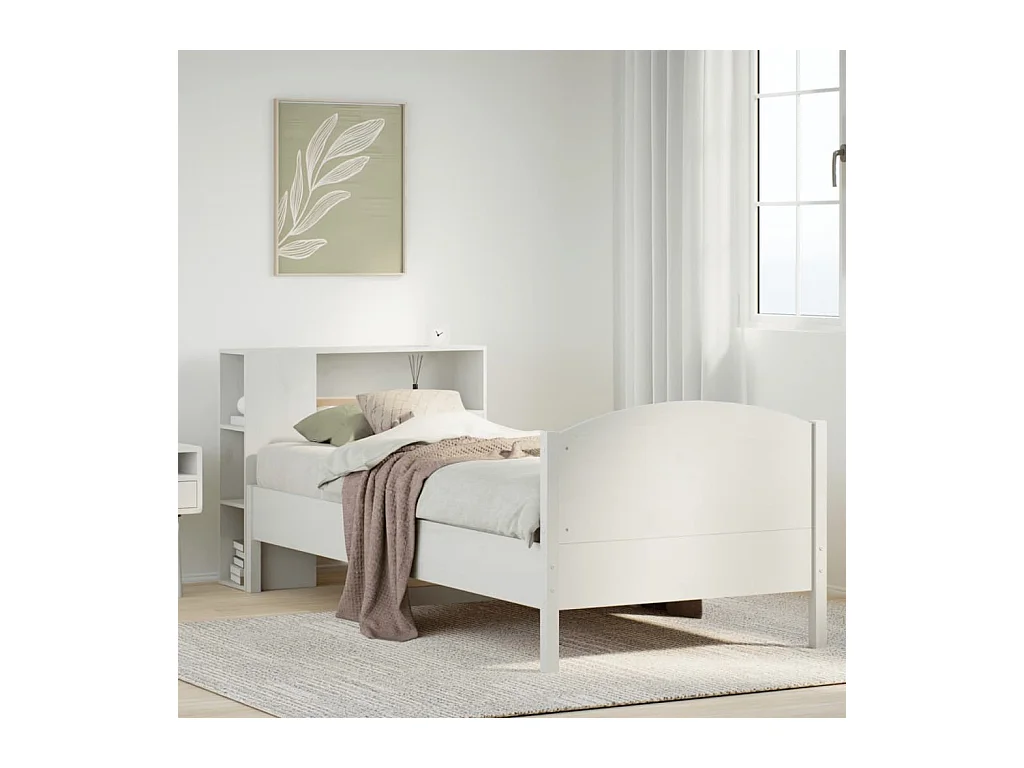 Cama librería blanca sin colchón 75x190cm madera maciza de pino