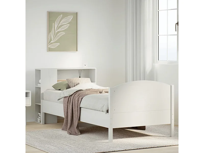 Letto libreria bianco senza materasso 75x190cm in legno massello di pino