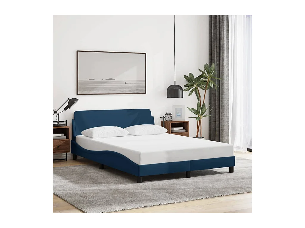 Estructura de cama con cabecero sin colchón tela azul 140x200cm