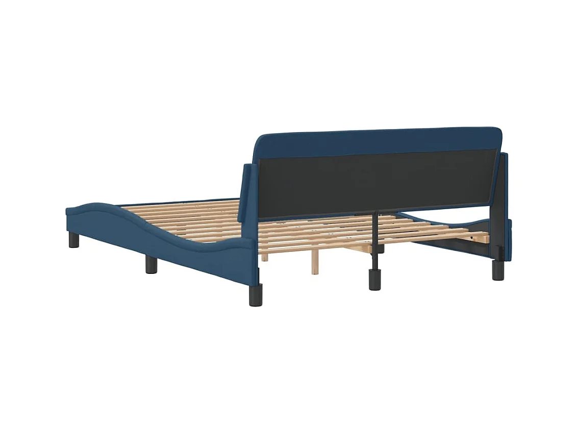 Estructura de cama con cabecero sin colchón tela azul 140x200cm