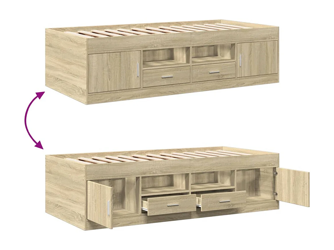 Divano letto con cassetti senza materasso rovere sonoma 100x200 cm