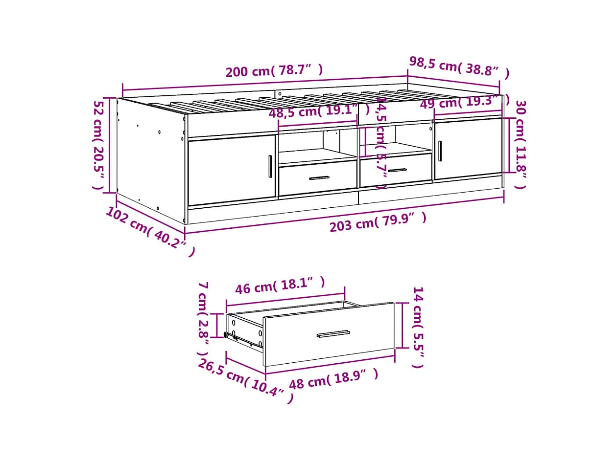 Dagbed met lades zonder matras sonoma eiken 100x200 cm