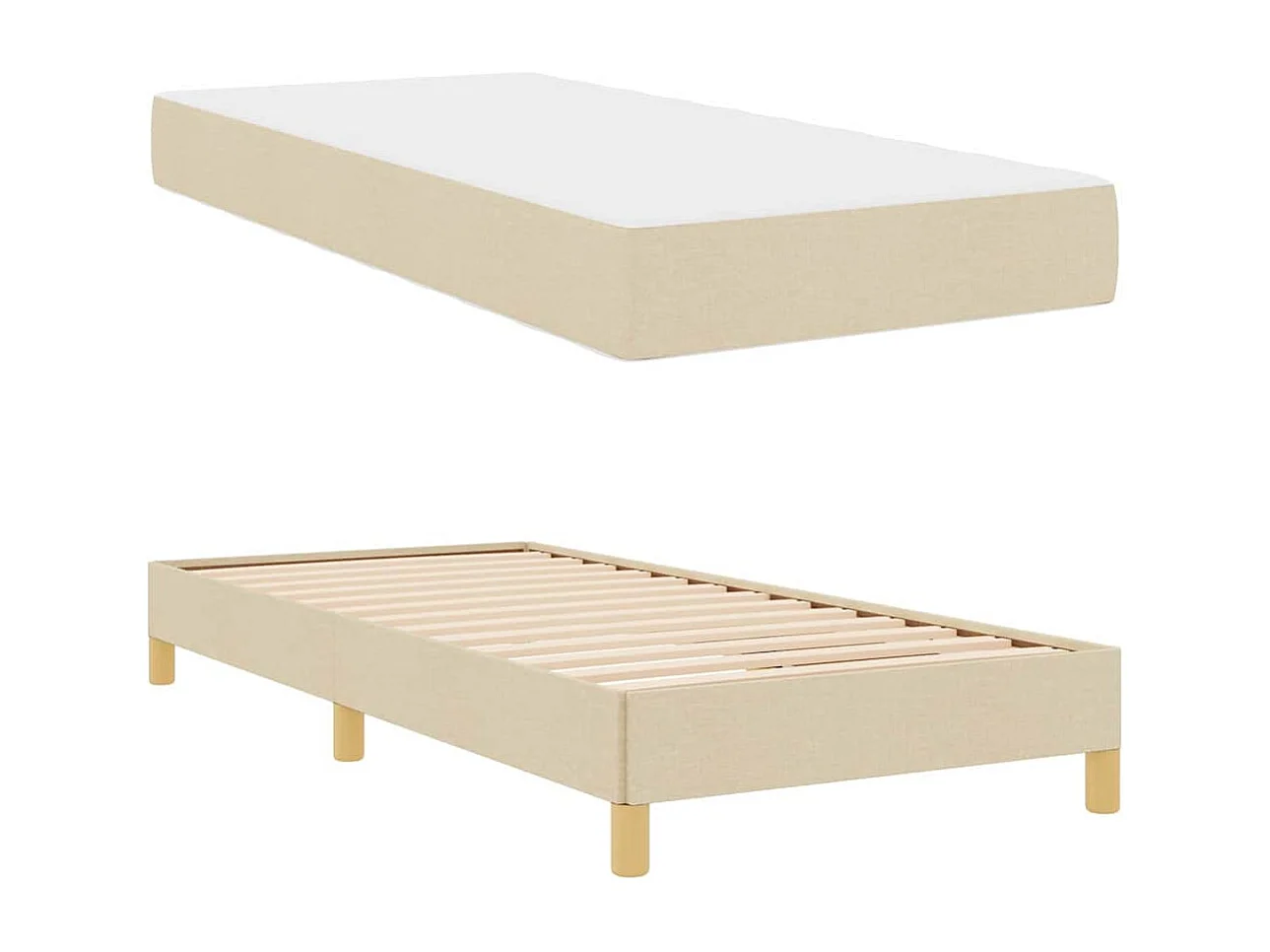 Cama con somier color crema y marrón de 90 x 200 cm