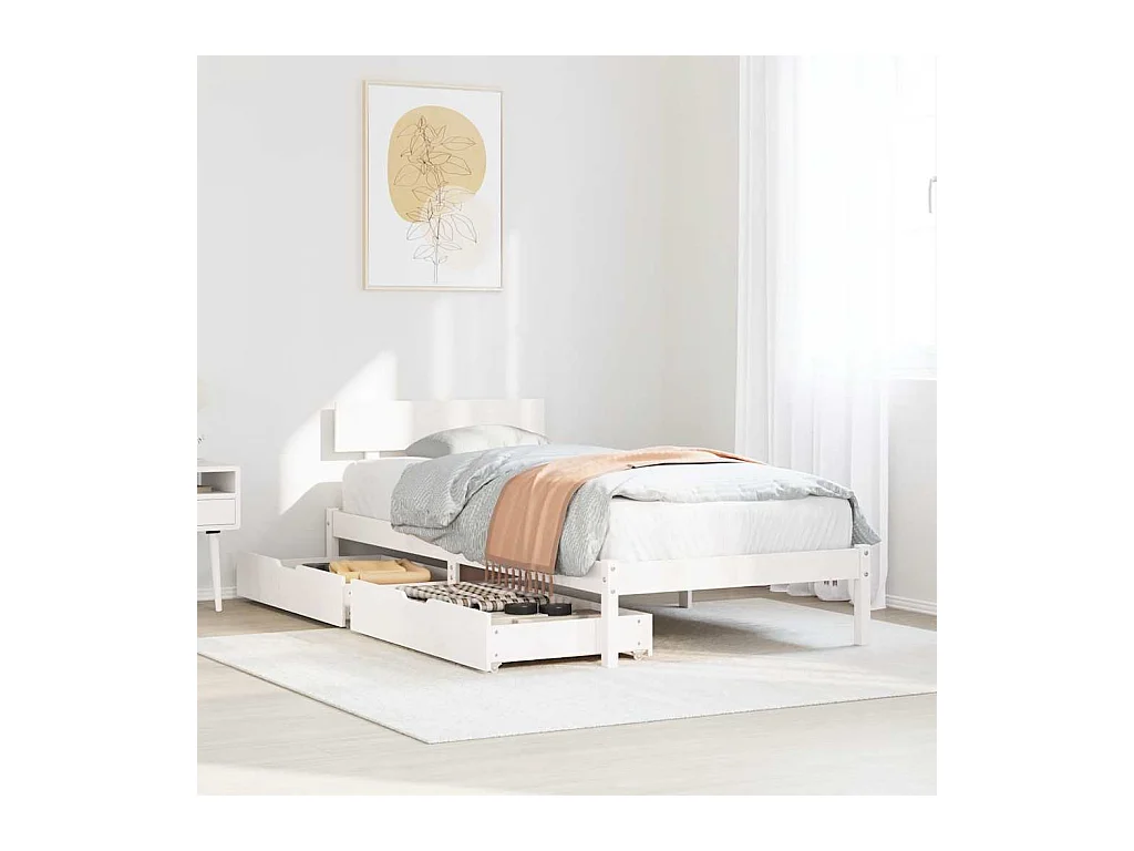 Struttura letto senza materasso bianco 90x190 cm in legno massello di pino