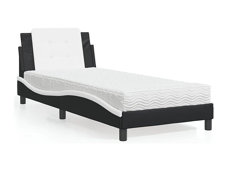 Cama con colchón blanco y negro 90x200 cm símil piel