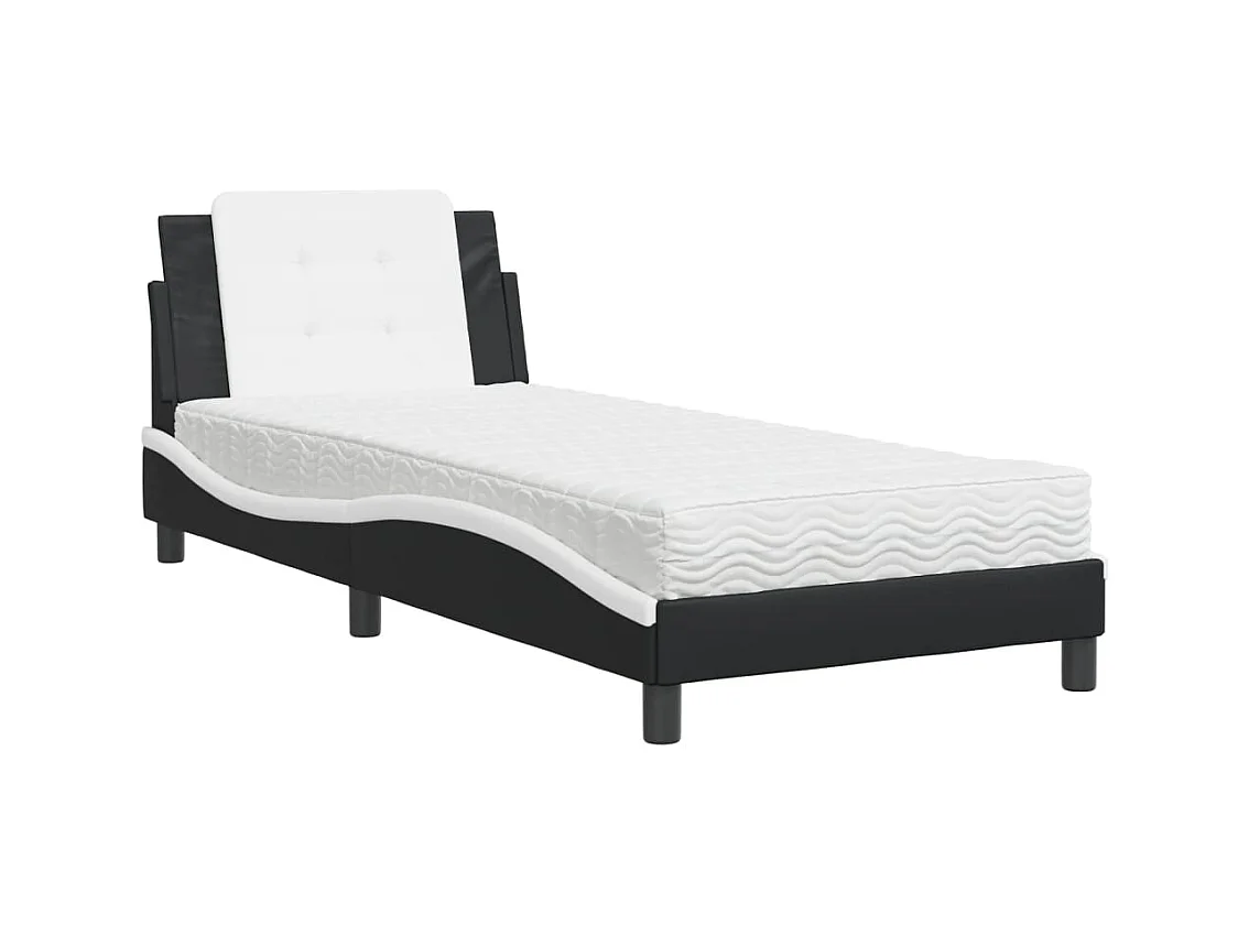 Cama con colchón blanco y negro 90x200 cm símil piel