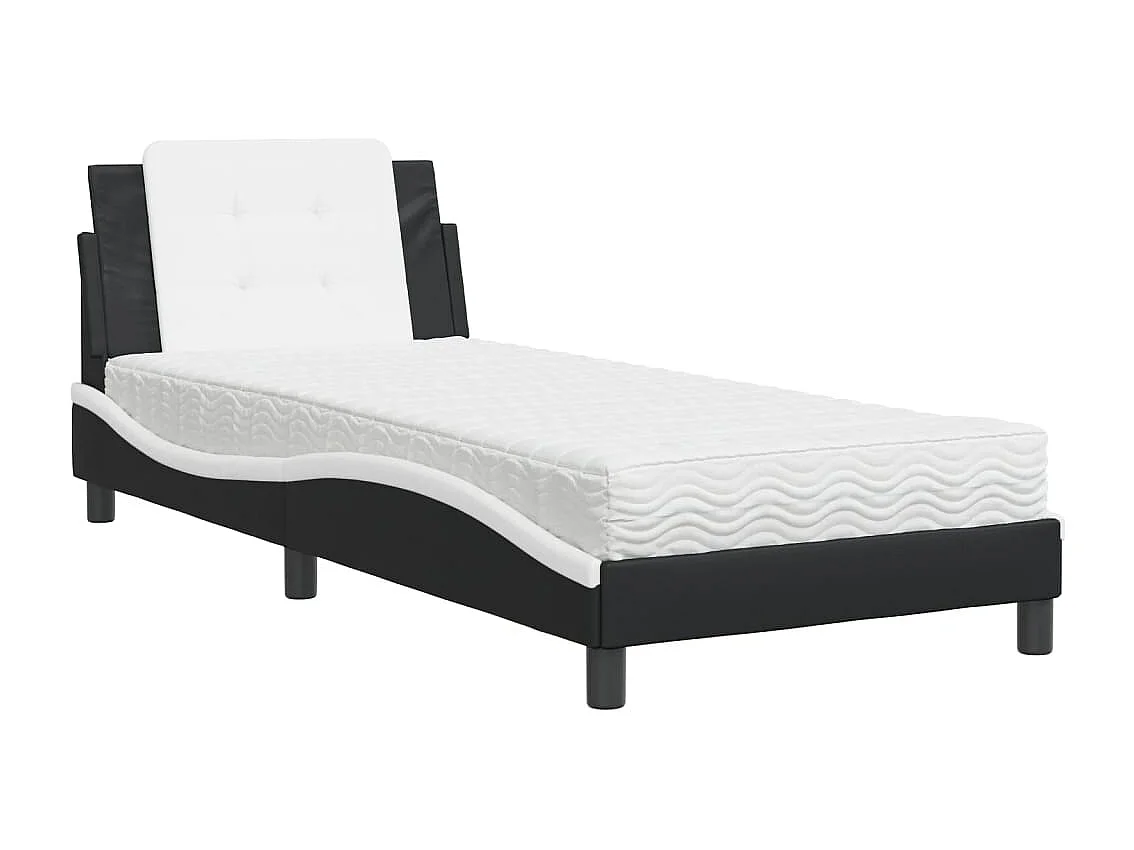 Letto con materasso bianco e nero 90x200 cm in similpelle