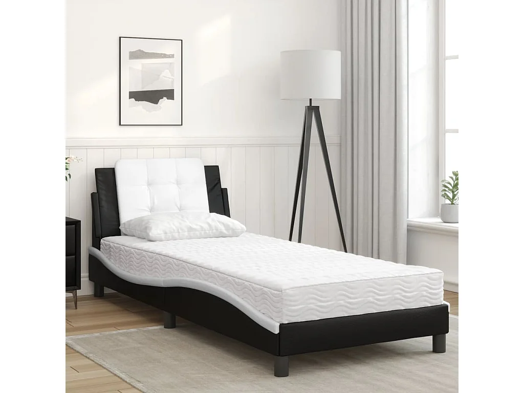 Letto con materasso bianco e nero 90x200 cm in similpelle