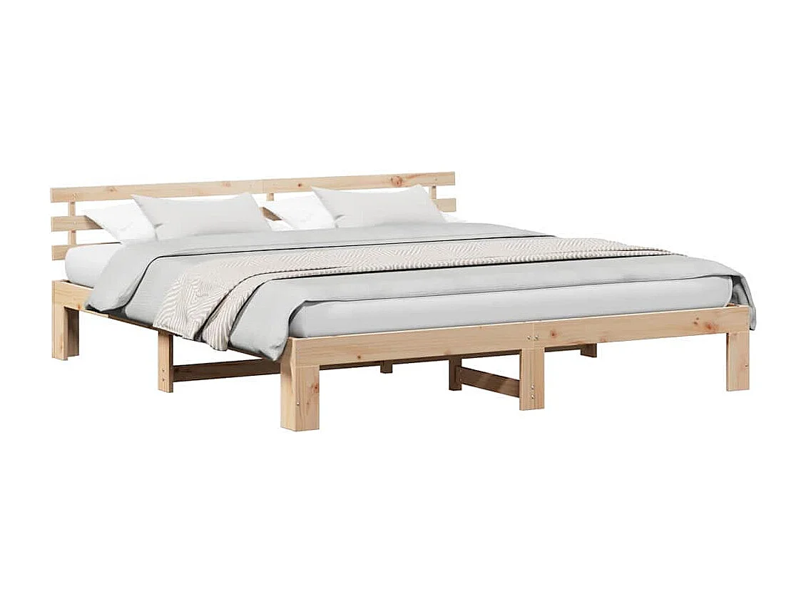 Struttura letto marrone 200 x 200 cm in legno massello di pino