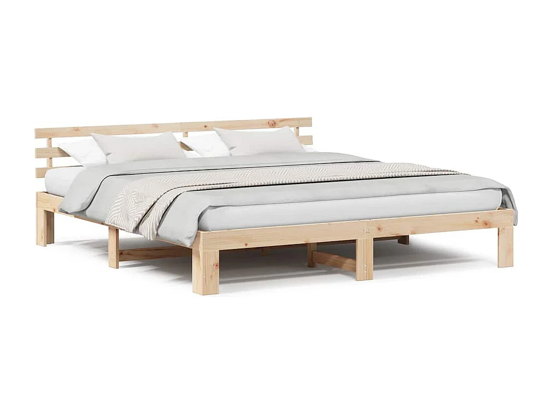 Struttura letto marrone 200 x 200 cm in legno massello di pino