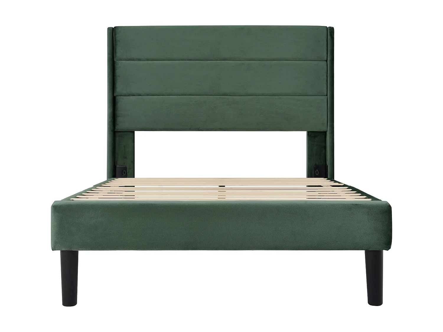 Bed 90x200 cm, frame met lattenbodem en hoofdbord, tweepersoonsbed in donkergroen fluweel, modern design (209x96x111 cm)