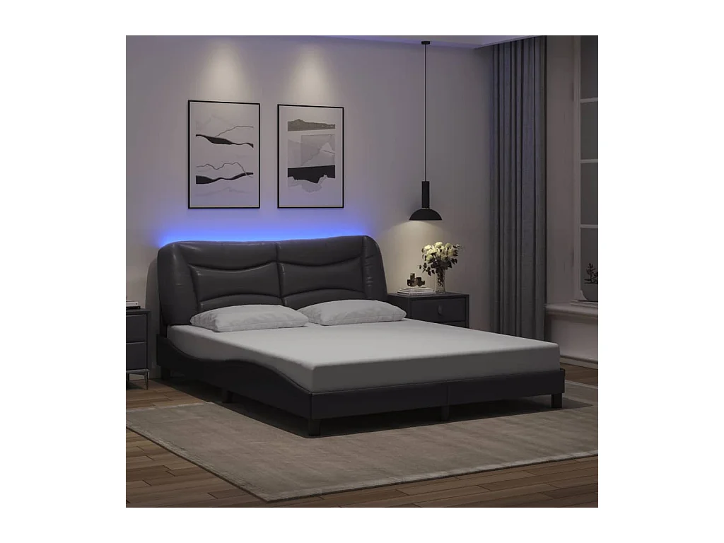 Struttura letto con LED senza materasso grigio 160x200 cm