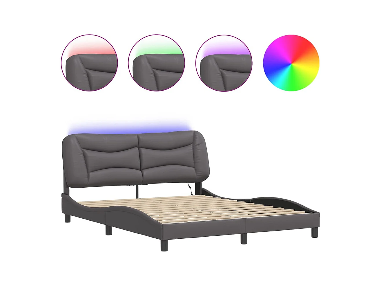 Struttura letto con LED senza materasso grigio 160x200 cm