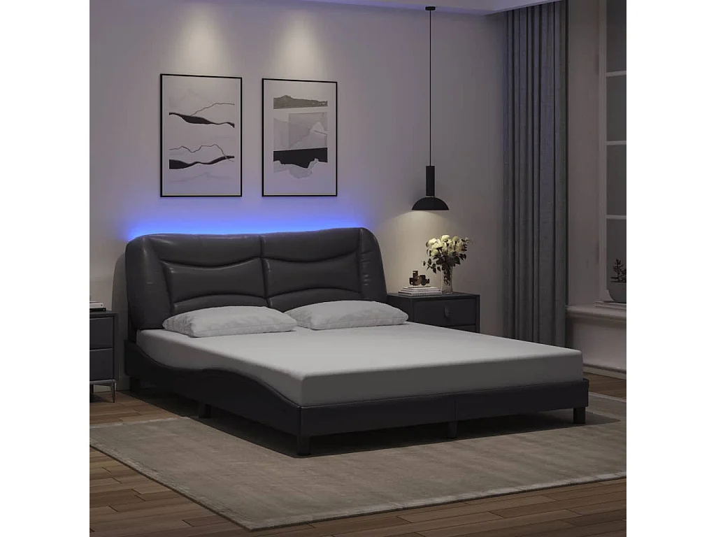 Cadre de lit avec LED sans matelas gris 160x200 cm