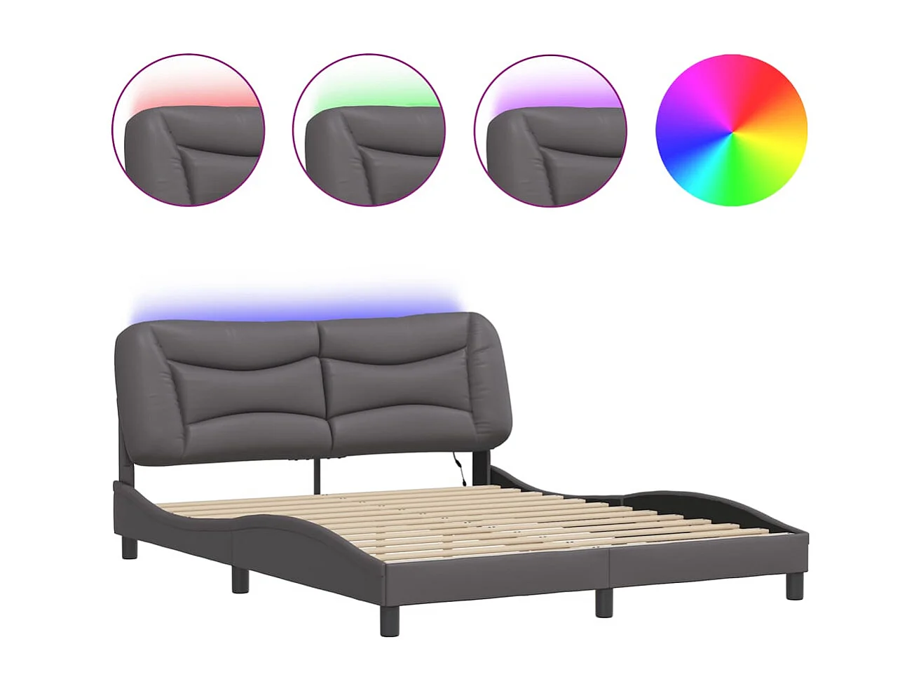 Cadre de lit avec LED sans matelas gris 160x200 cm