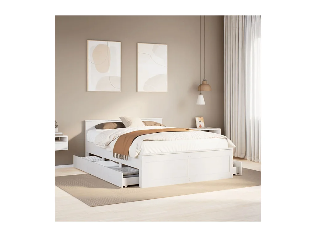 Estructura de cama sin colchón con cabecero blanco 140x200 cm pino