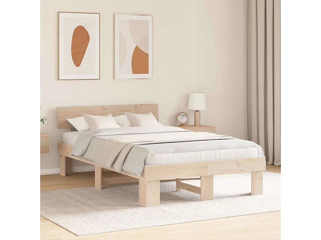 Estructura de cama marrón 135 x 190 cm madera maciza de pino