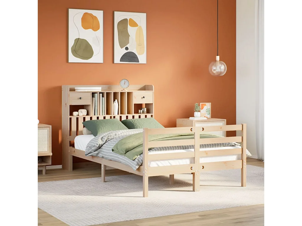 Cama librería sin colchón 135x190 cm madera maciza de pino